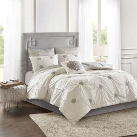 6 Piece Embroidered Cotton Reversible Comforter Set (Color: as Pic)